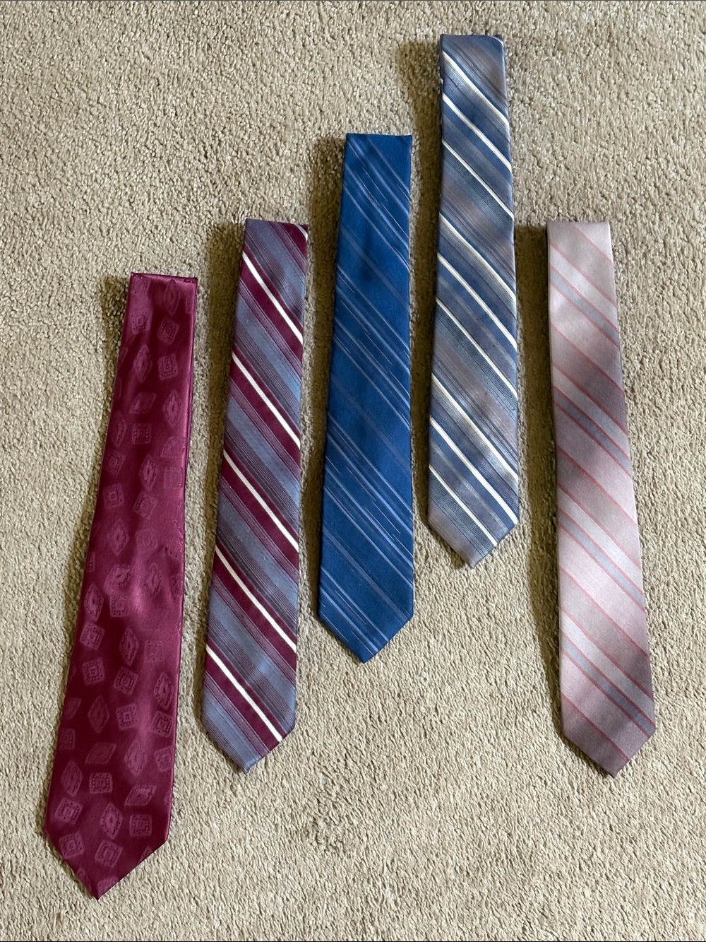 Assorted Men's Silk-Blend Ties in Blue, Burgundy, Pink and Gray